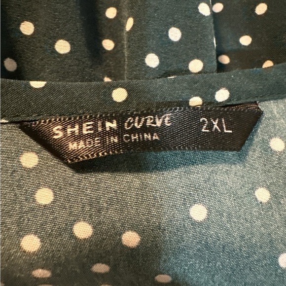 SHEIN Green and White Polka Dot Blouse - Picture 2 of 6